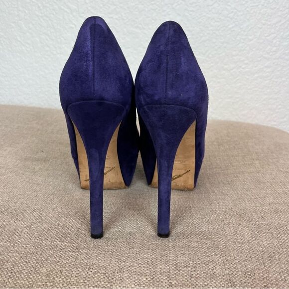 Brian Atwood Suede Peep Toe Platform Pumps in Royal Indigo size 7 1/2 - Picture 4 of 12